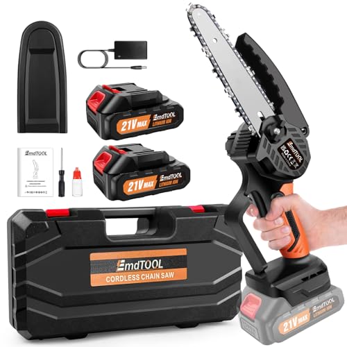 Mini Kettensäge mit Akku，21V 6 Zoll Akku Stsäge mit 2 * 3.0Ah und 1 Ketten, 7000W Leistungsstarkem Motor，Mit Sicherheitsverriegelung, Handkettensäge Akku für Baum, Hof und Garten