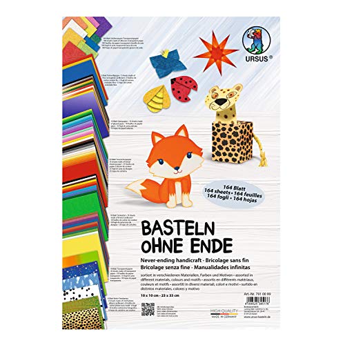 Ursus 7910099 - Basteln ohne Ende, Bastelpapier in verschiedenen Materialien, Farben und Motiven, 164 Blatt, ideale Grundlage für vielseitige Bastelarbeiten
