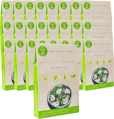 Der Konjak Shop - Konjak-Spaghetti mit Basilikum 270g | Glutenfrei | Wenig Kalorien und Kohlenhydrate (25 Stück)