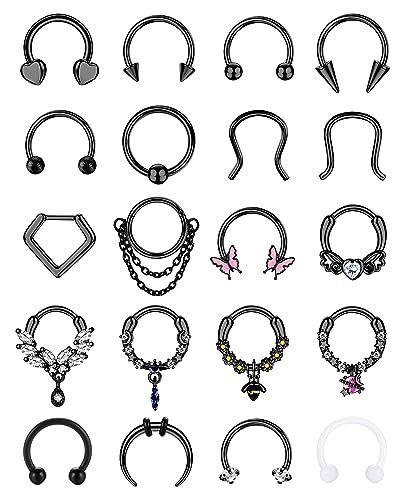 Adramata 16G Septum Piercing Chirurgenstahl Nasenring Piercing Schwarz