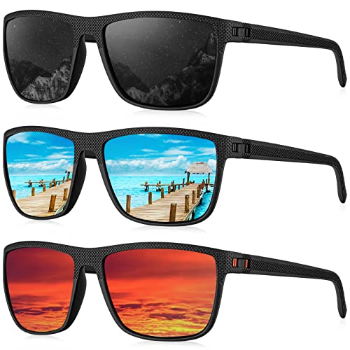 HENGOSEN Sonnenbrille Herren Polarisiert Sunglasses-Men: Sport Sonnenbrille Verspiegelt UV400 Schutz Fahren Angeln 3 PACK