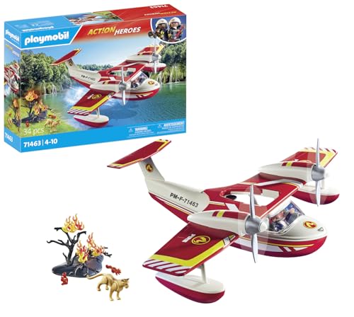 PLAYMOBIL Action Heroes 71463 Feuerwehrflugzeug mit Löschfunktion, heldenhafte Rettungsmissionen, inklusive Feuerwehrmann und vielfältigem Zubehör, detailreiches Spielzeug für Kinder ab 4 Jahren