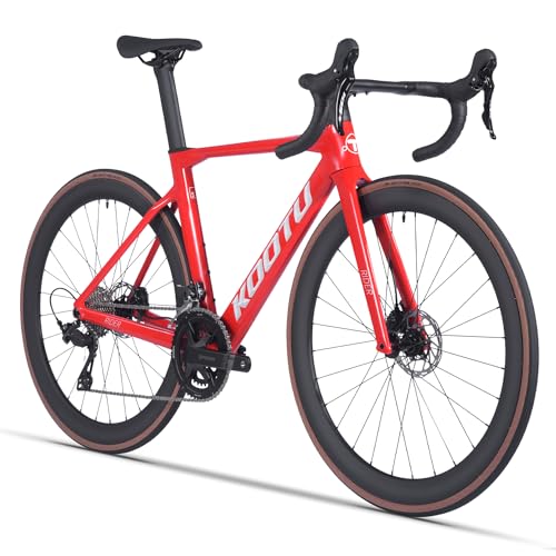 KOOTU Carbon-Rennrad, Vollcarbon-Scheibenbremse Leichtbau-Rennrad mit Shimano R7120 24-Gang-Gruppenschaltung und hydraulischer Scheibenbremse für Erwachsene