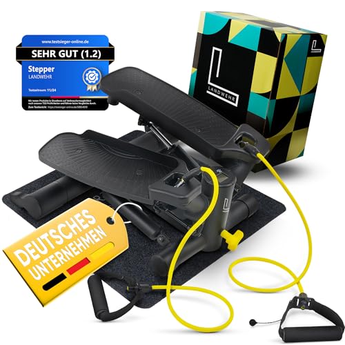 LANDWEHR Stepper für zuhause, Treppensteiger Fitnessgerät, bis 180kg belastbar, Stabile Stahlkonstruktion, Schwarz, Starte jetzt Dein Sicheres Training, von Trainern empfohlen!