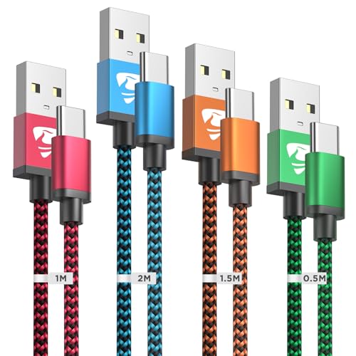 USB C Kabel, [4Stück 0.5M 1M 1.5M 2M] Ladekabel USB C Schnellladekabel Nylon USB Typ C Kabel Usbc Handy Ladekabel für Samsung Galaxy S20 Fe S22 S23 A54, USB auf USB C Kabel für iPhone 15 16 17 Pro Max