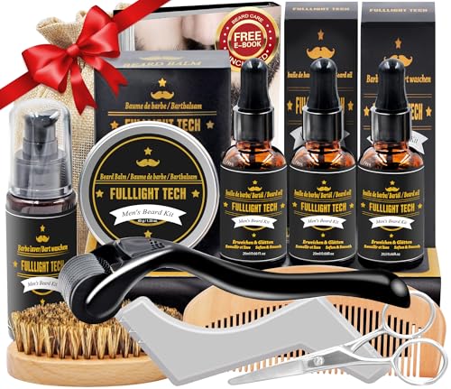 Bartpflege Set für Männer,Bart Set Geschenk Herren mit Bartroller, Bartshampoo, Bartöl, Bart Balsam, Bartkamm, Bartbürste,Bartschere,Bartschablonen,Papa Geschenk für Männer Weihnachten Geburtstag