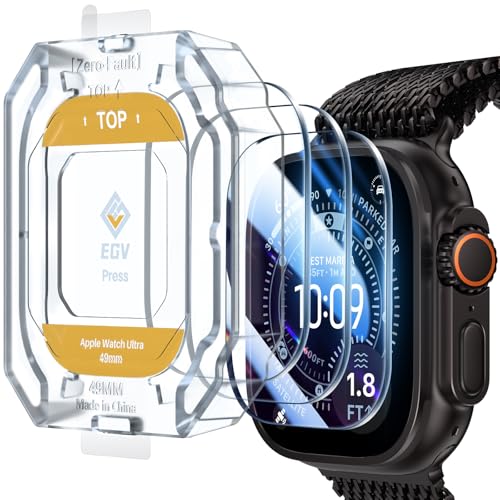 EGV 3 Stück Schutzglas für Apple Watch Ultra 3/Ultra 2/Ultra 49 mm, 9H Panzer Schutz Glas mit Auto-Ausrichtung, Blasenfrei, Kratzfest & Wasserdicht