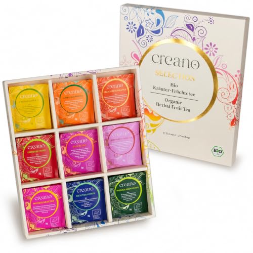 Creano Bio Früchtetee Kräutertee Geschenkset - 27 Bio-Teebeutel in 9 traumhaften Sorten - 54g*