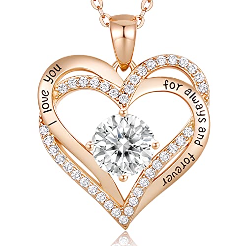 CDE Kette Damen 925 Sterling Silber Rosegold Geschenk für Sie Valentinstag Forever Love Herz Geburtsstein Anhänger Halskette für Frauen Schmuck Geburtstags Freundin Weihnachten Muttertags
