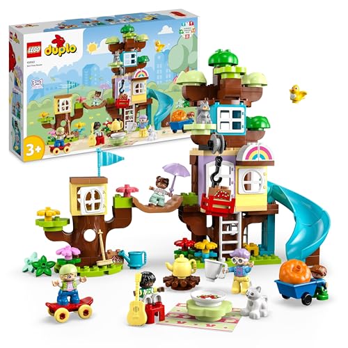 LEGO 10993 DUPLO 3-in-1 Baumhaus Spielzeug für Kleinkinder ab 3 Jahren, Mädchen und Jungen mit 4 Figuren, Tieren, Konstruktionsspielzeug mit Bausteinen und Einer Rutsche, Lernspielzeug