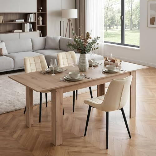 Krok Wood Ausziehbarer Esstisch Lora 120x70х76 cm (160(120+40) x70x76 cm), Küchentisch Artisan-Eiche aus laminierter Spanplatte, rechteckiger Esszimmertisch mit Erweiterung für Küche und Wohnzimmer