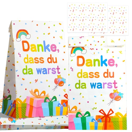TianYueXi 24x13x8cm 16er Geschenktüten Kindergeburtstag mit 24 Aufklebern