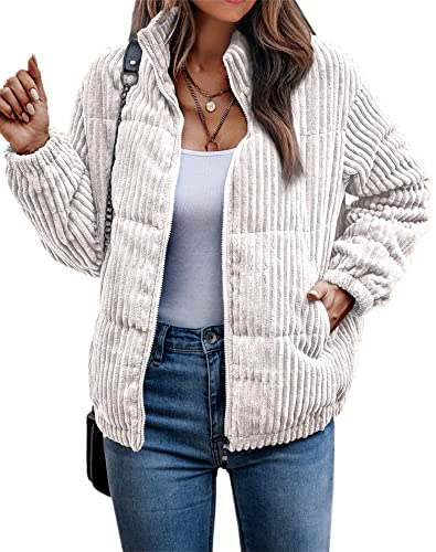 ASOMI Jacke Damen Kuschelige Fleecejacke Übergangsjacke Gefüttert Langarm Reißverschluss Herbst-Wintermantel mit Taschen Beige Medium