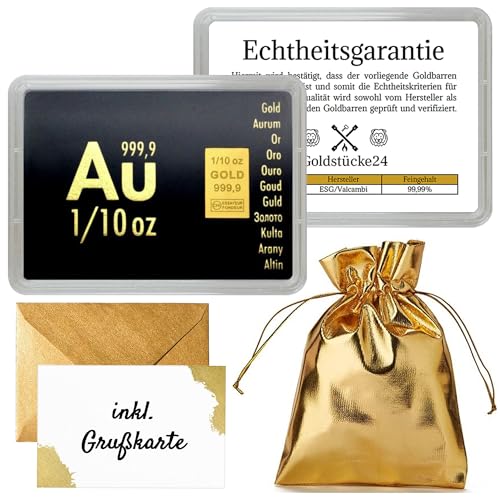 Gold zum Verschenken – Goldbarren in Motivbox - Echtheitsgarantie - Tolle Geschenkidee - Feingold 999,9 (3,11g Gold)