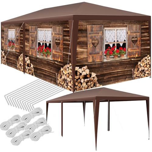 tectake® Garten oder Festival Pavillon, Zelt, Almchalet 3D Design, mit 6 Seitenteile, Partyzelt für Terrasse, Unterstand für Gartenmöbel, Event Shelter, Verkaufsstand (3x6 m)