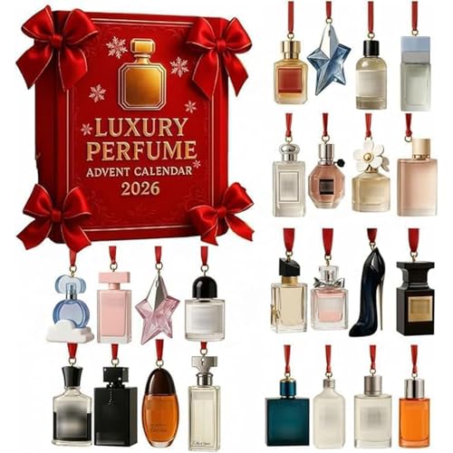 Luxus Parfüm Adventskalender 2026, 24 Tage Parfüm Display Geschenkset, 24 Tage Designer Düfte für Frauen & Männer - Premium Holiday Countdown Geschenke Set (1 Stück-Red)