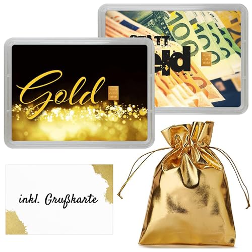 Goldstücke 24 - Goldbarren als Geschenk in Motivbox “Gold statt Geld” - Feingold 999,9 (0,5 Gramm Gold)