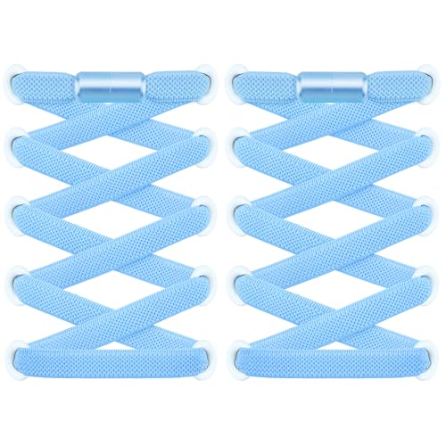 RJ-Sport 2 Paar flache Schnürsenkel ohne Binden - Elastische Schnürsenkel mit Schnellverschluss - Schnellschnürsystem für Einzigartigen Komfort und Starken Halt - mit Metallkapseln (Hellblau)