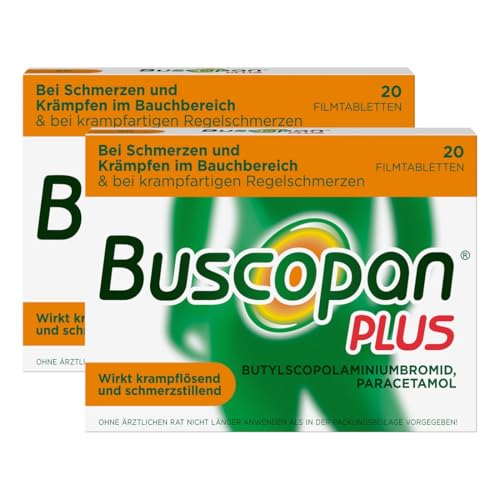 Buscopan PLUS Tabletten mit Paracetamol bei Bauchschmerzen | 2x20 Stk |lindern schnell stärkere Schmerzen & Krämpfe im Bauch|Magen-Darm-Erkrankungen, Regelschmerzen, Magenkrämpfe & Blasenentzündung