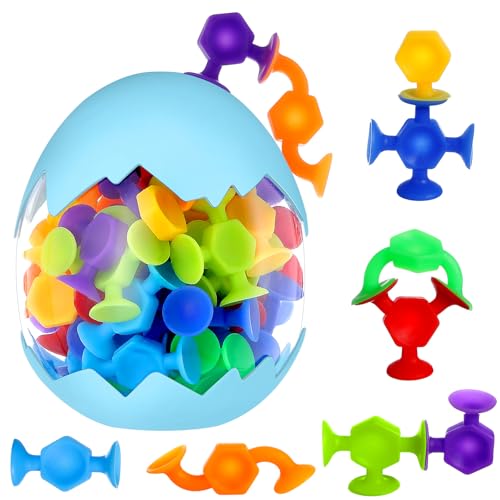 Zeawavsl 48 Stück Saugnapf Spielzeug Kinder, Montessori Spielzeug ab 3 Jahre Badewannen Spielzeug Silikon Badespielzeug, Sensorik Spielzeug mit Dinosauriereier für 3 4 5 6 7 8 Jahre Jungen Mädchen
