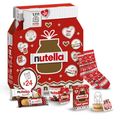 nutella Adventskalender 2026, mit Socken, Kartenspiel & Photoständer, 528 g | Mit 24 festlichen Leckereien und exklusiven nutella Überraschungen, inkl. Weihnachtssocken, Kartenspiel und Baumanhänger