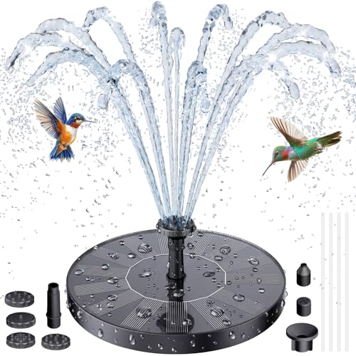 AISITIN Solar Springbrunnen für Außen Verbesserter, Solarbrunnen für Draussen mit 6 Sprüh Effekten, Solar Teichpumpe Solar Schwimmender Fontäne Pumpe für Garten, Teich, VogelBad, Wasserspiel-1PC