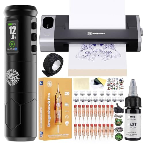 Dragonhawk A1 Pro Kabelloses Tattoo Maschine Set, Stencil Drucker