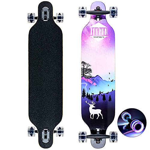 Longboard Skateboard für Jungen Mädchen Anfänger Erwachsener Teenager,Cruiser komplettes Board 8-lagiger Ahorn Longboard Bürste Street Dance Board mit T-Tool