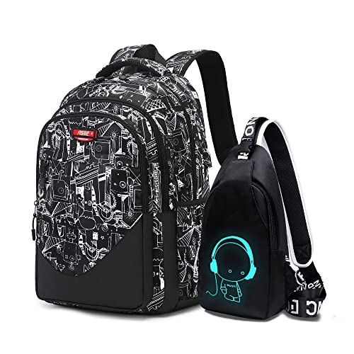 Asge Schulrucksack Jungen Teenager Nylon Groß Schultaschen Mädchen Ranzen Kinder Rucksäcke Druck Schulranzen für 8-16 Jahre School Bags for Boys Wasserdicht Schulranzen