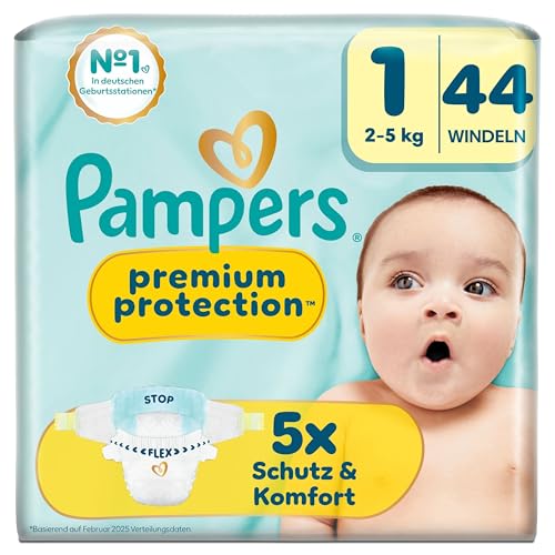 Pampers Premium Protection Größe 1, 44 Windeln, 2kg-5kg, unser Nr. 1 Haut- und Auslaufschutz