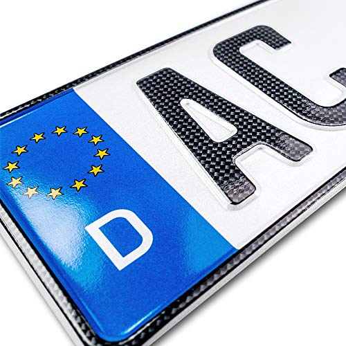 schildEVO 1 Carbon Kfz Kennzeichen | 520 x 110 mm | OFFIZIELL amtliche Nummernschilder | DIN-Zertifiziert – EU Wunschkennzeichen mit individueller Prägung | Autokennzeichen
