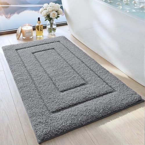 DEXI Badteppich rutschfeste,weicher Badezimmerteppich Wasserabsorbierend Badematte maschinenwaschbar Badvorleger für Dusche,Badewanne und Toilette, Grau, 40 x 60 cm