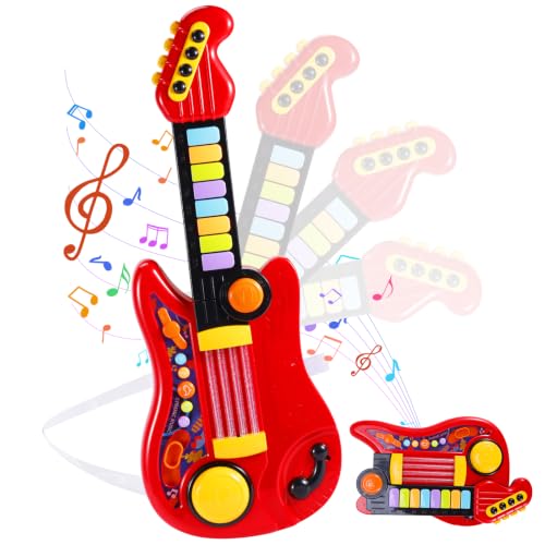 JONRRYIN Gitarre Kinder Spielzeug, 2 IN 1 Kinder Gitarrenspielzeug & Klavier Spielzeug, Kindergitarre Musikalisches, 4 Spielmodi multifunktionales Instrumentenspielzeug, Lernspielzeug Lerngeschenk