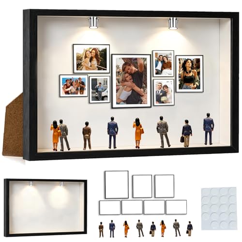 LUKIUP DIY Mini Museum Silhouette Box, 3D Miniature Museum Bilderrahmen Mit 8 Zufälligen Miniaturfiguren 2 Galerie-Spotlights,Holzrahmen Für Geburtstag Jahrestag Abschluss Valentinstag