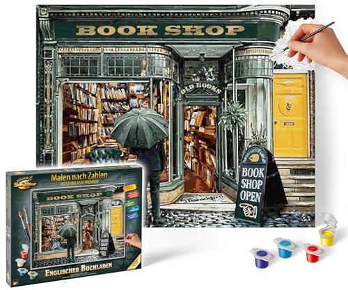 Schipper 609130897 Malen nach Zahlen – Englischer Buchladen - Bilder malen für Erwachsene, inklusive Pinsel und Acrylfarben, 40 x 50 cm