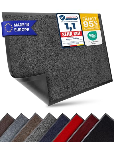 Entrando Fußmatte 60x90 cm – vielseitige Schmutzfangmatte für innen und außen – flach, rutschfest, pflegeleicht & waschmaschinengeeignet – ideal für Eingangsbereich oder Balkon (Anthrazit)
