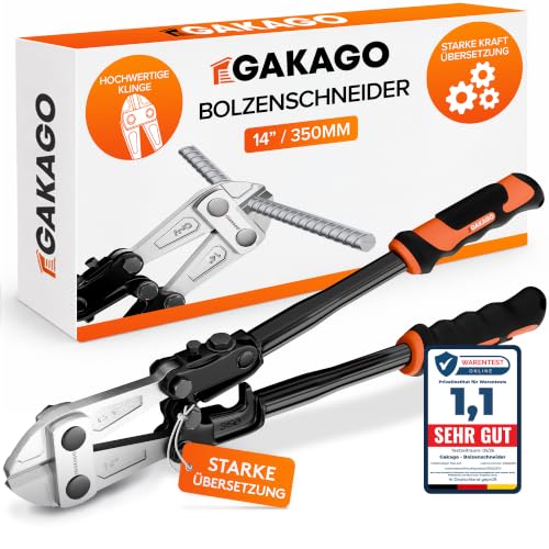 Gakago Bolzenschneider 35 cm (350 mm) – Metallschneider mit gehärteten CR-V Klingen – Kraftvolle Übersetzung & ergonomische Gummigriffe – Bolzenschneider groß für Draht, Metall & Zaun