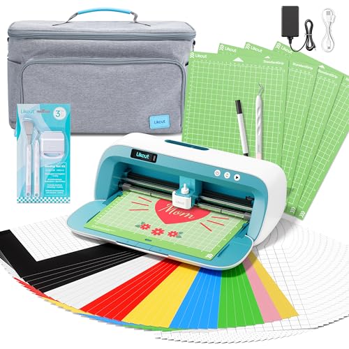 Likcut S41 Schneideplotter mit intelligentem LED-Display, Print-then-Cut für DIY-Sticker, inkl. Vinyl-Bundle & Starter-Kit, Tragbarer Plotter für Deko, Etiketten, Geschenke, Blau
