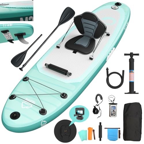 JUMMICO Stand Up Paddling Board, 320cm *80cm*15cm Aufblasbares SUP Board, 2-in-1 Stand Up Paddle Mit Sitz und verstellbarem Paddelbrett, Bis 160kg, Ideal zum Surfen, Angeln, Yoga, Hellgrün