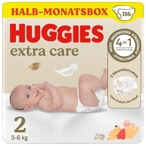 Huggies Babywindeln für Neugeborene Newborn Größe 2, 116 Windeln (2x58), Halb-Monatsbox