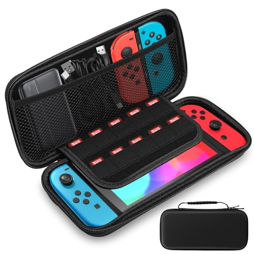 Lrocotanc Switch Hartschalen –Transporttasche für Nintendo Switch und Switch OLED – Switch Tasche – Switch OLED Tasche – Mit 10 Spielekartenfächern und Zubehöraufbewahrung
