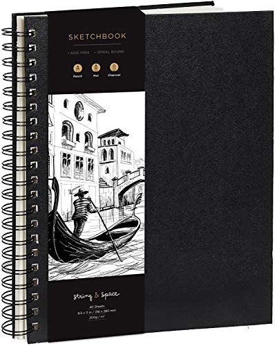 Skizzenbuch für Künstler, gebunden, DIN A4 – sehr festes Papier, 200 g/m² – großes, spiralgebundenes, für Kinder und Profis für Zeichnungen und Skizzen – 21 cm x 29 cm, 40 Bögen / 80 Seiten