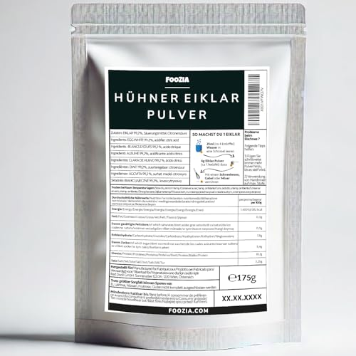 Eiklarpulver Eiklar Pulver Eier aus Bodenhaltung Egg White Powder Eiklar flüssig Pulverisiert Ei Protein von Foozia (175 g)