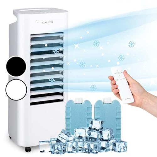 Klarstein Luftkühler mit Wasserkühlung, Leiser 4-in-1 Verdunstungskühler, Luftbefeuchter, Ventilator & Nachtmodus, Mobile Klimageräte Luftkühler, 60W Air Cooler, 330m³/h Kühlender Luftstrom