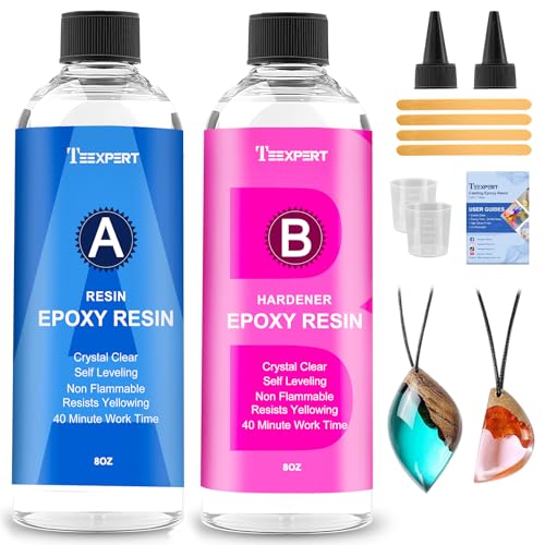 Teexpert Epoxidharz mit Härter, 16OZ/474ml Hochglanz Epoxidharz Set, Blasenfreies Beschichtungs- und Gießharz für DIY-Kunst, Schmuck, Untersetzer, Weihnachtsdekorationen, Tischplatten, Formen, Holz