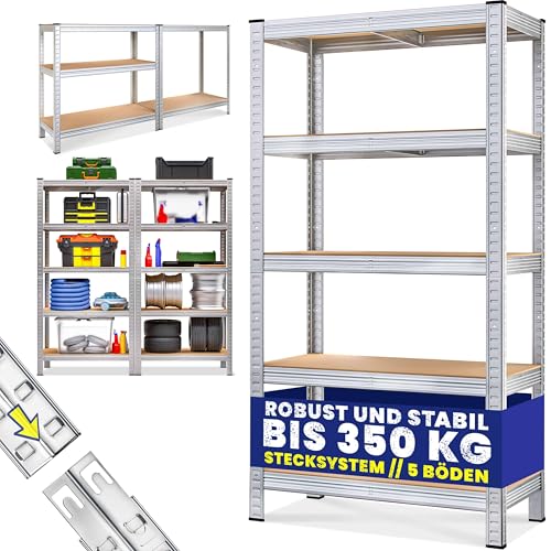 Monzana® Schwerlastregal 170x75x30cm 350kg 5 MDF-Platten Regal Lagerregal Kellerregal Steckregal Werkstattregal