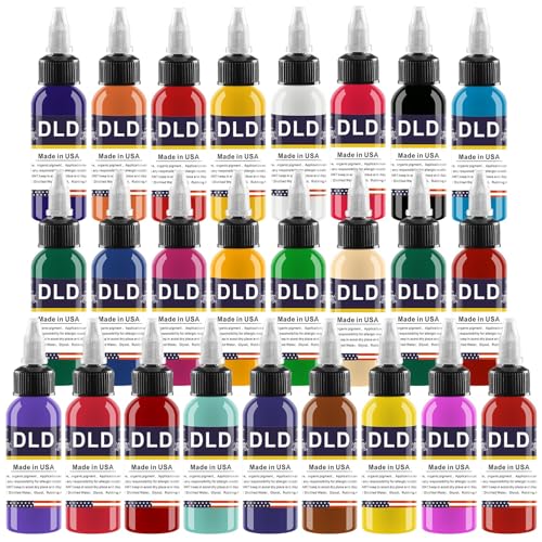 DLD 25 Flasche Körper Universal Tattoo Tinte Set Professionelle Edition Tattoo Werkzeug Vollfarbpigmente für Vegetarier Sicher, Nicht Giftig, Permanent Menschliche Haut Tattoo Art 0.5 oz (15 ml)