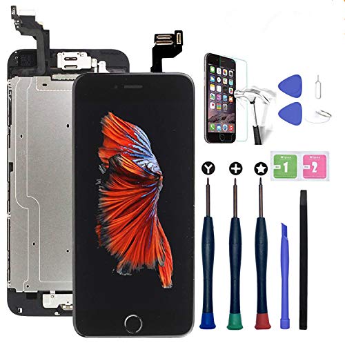 Xlhama Touchscreen LCD Display für iPhone 6S schwarz mit Home-Button, Frontkamera, Proxidationssensor, Lautsprecher, Werkzeuge und Folie aus Hartglas