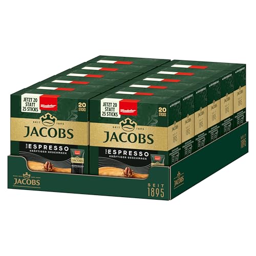 Jacobs Typ Espresso löslicher Bohnenkaffee als Stick, Instant Kaffee, 12 x 20 Einzelportion à 1,8 g, für 240 Getränke