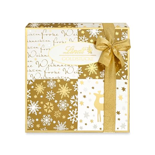 Lindt Schokolade | Goldstücke Pralinés-Schachtel | 180g | 18 Pralinés in 10 Sorten als edle Pralinenmischung, teilweise mit Alkohol | Premium Pralinen-Geschenkbox zu Weihnachten